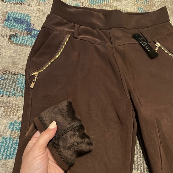 LA12ST Pants - LA12ST Fleece Lined Women's Brown Trouser Pants - Size S/M